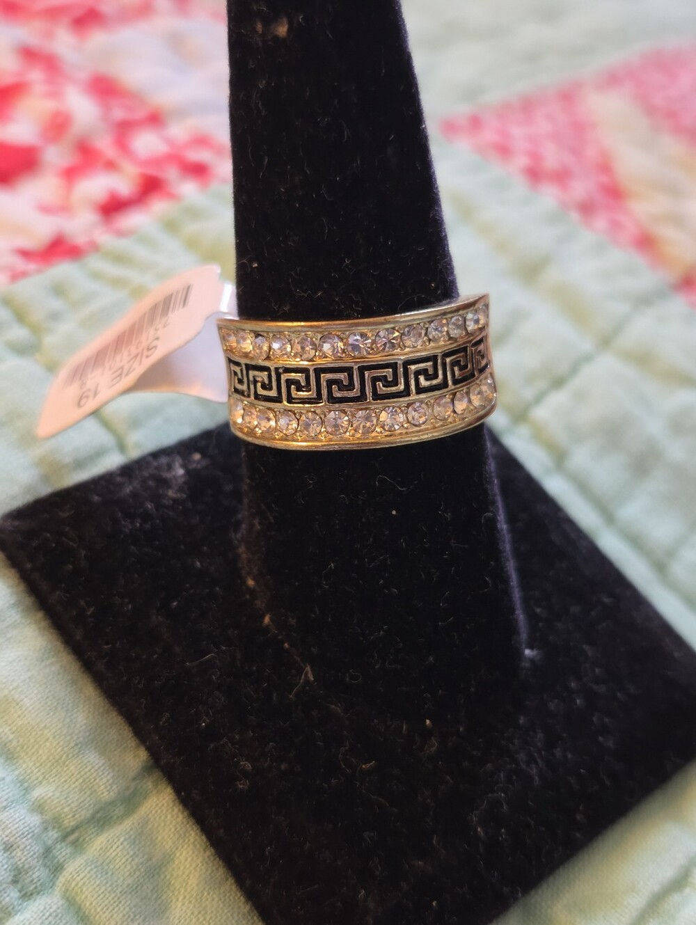 Luxury 18k Gold Plated Greek Key Zircon Crystal Ring Size 9